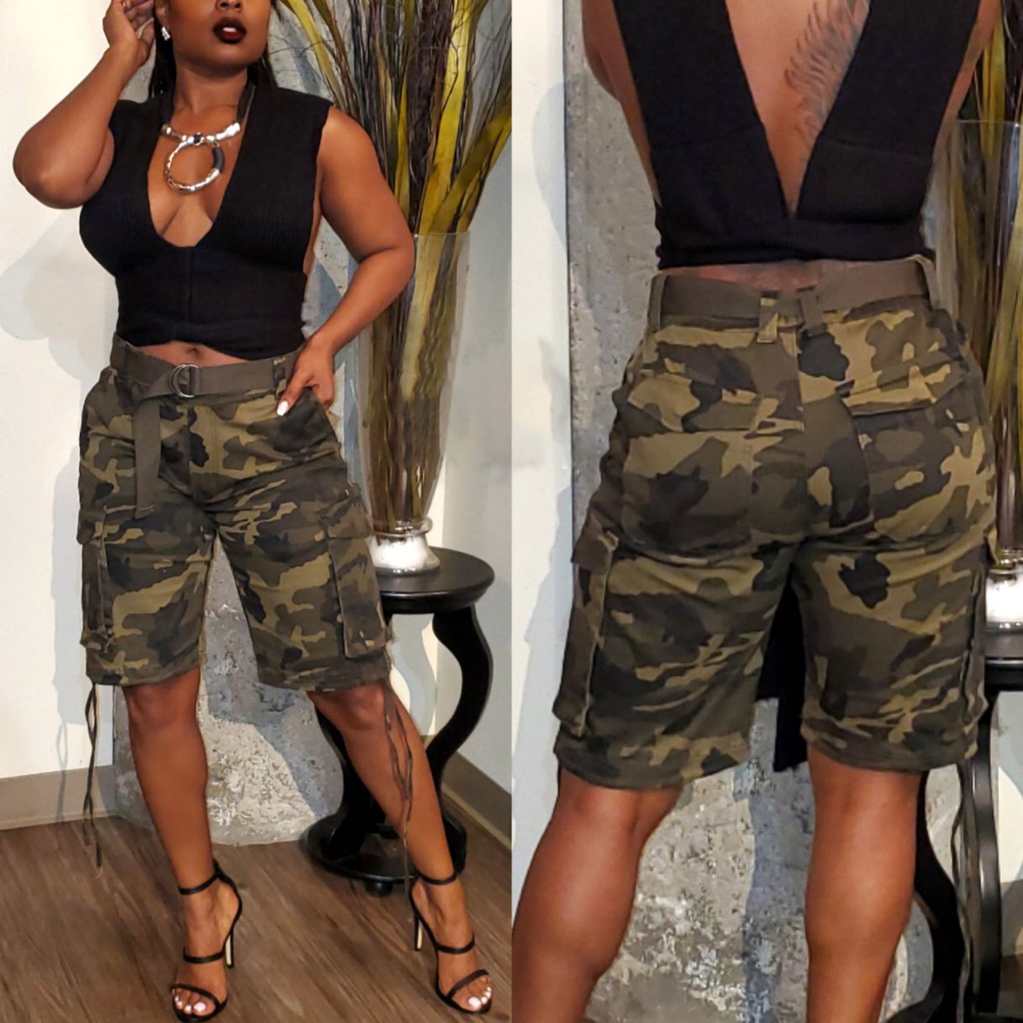 Women's Camouflage Drawstring Cargo Excluding Belt Pants
