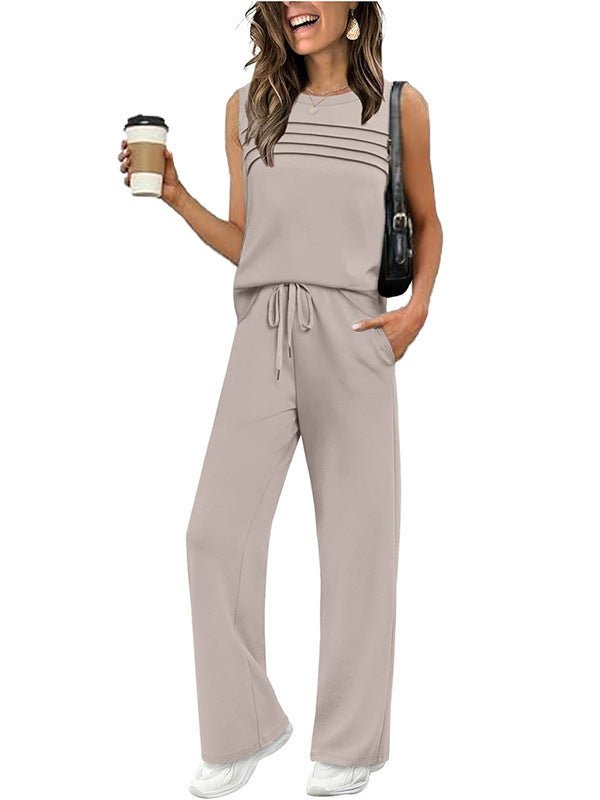 Trendy Glamorous Women's Pleated Two-piece Set Vests