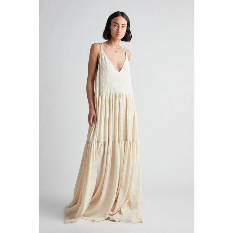 Women's Summer European Loose Solid Color Pleated Irregular Dresses