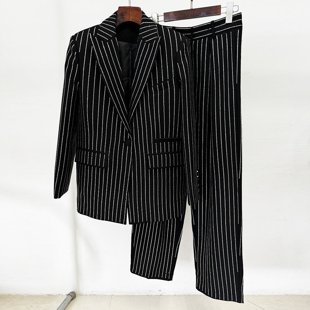 Cool Elegant Loose Rhinestone Trousers Two-piece Fashion Casual Suit
