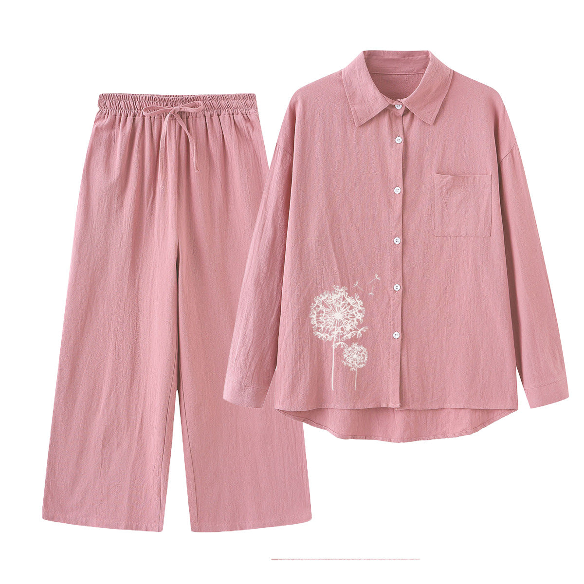 Women's Cotton Linen Shirt Wide Leg Printed Fashion Casual Suit