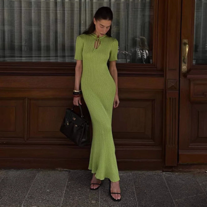 Women's Summer Candy Color Slim Dress Round Dresses
