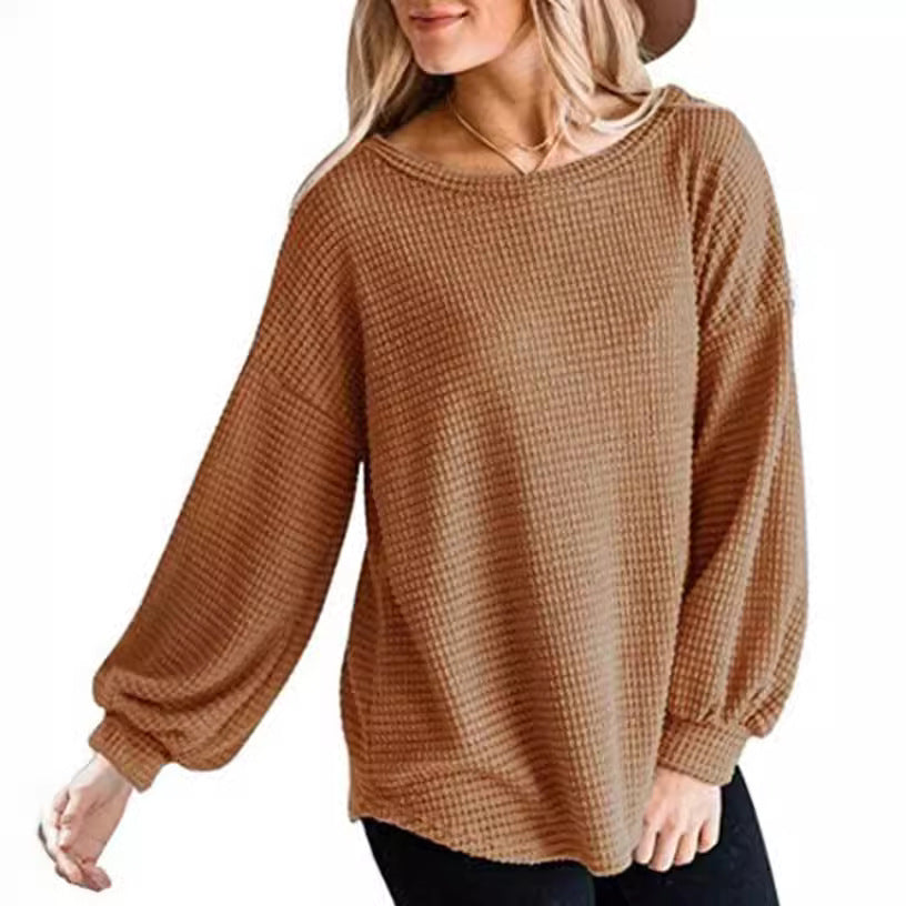 Women's Round Neck Lantern Sleeve Casual Shirt Plus Size
