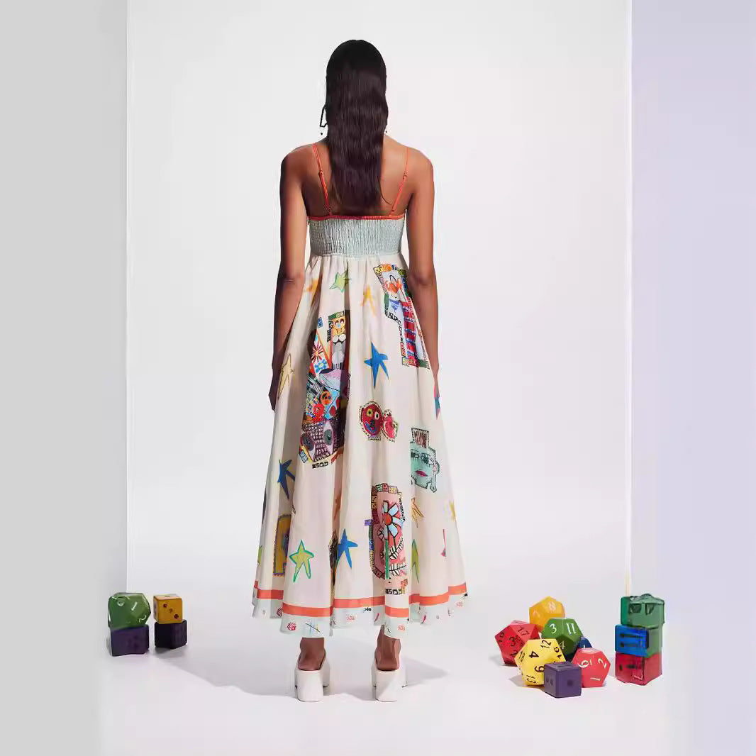 Sexy Suspender Linen Iti Large Swing Dress