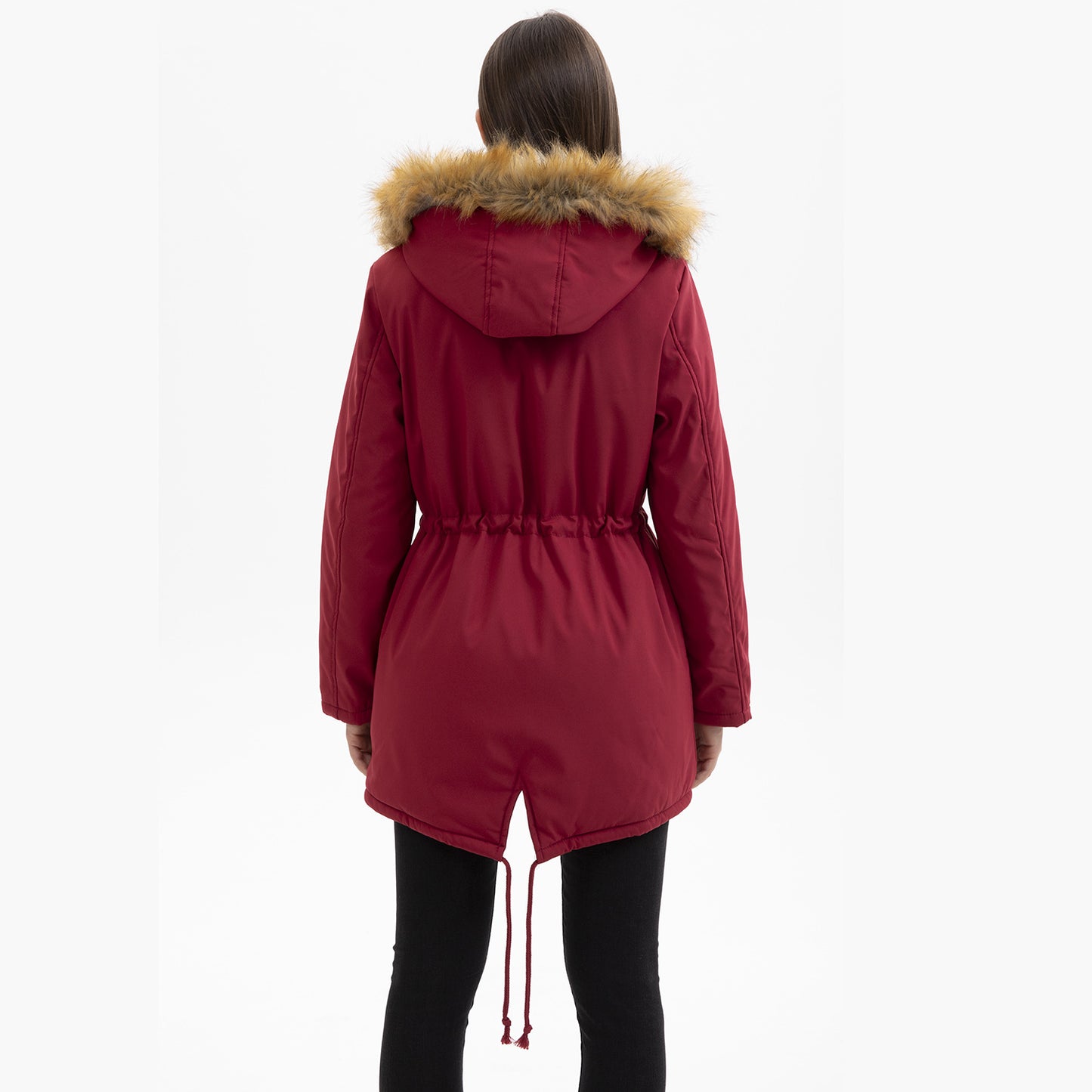 Women's Fleece-lined Parka Hooded With Fur Collar Mid-length Coats