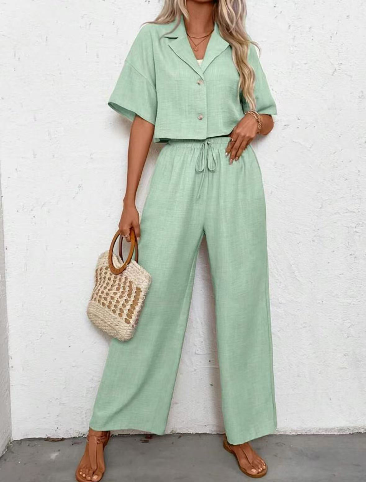 Women's Solid Color Elegant Two-piece Wide Leg Jackets
