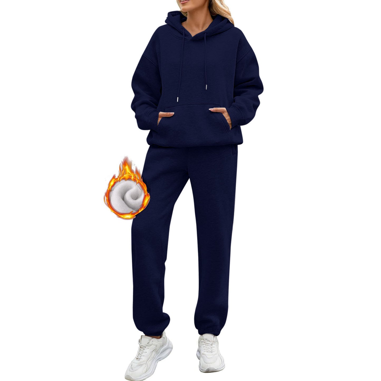 Women's Solid Color Long Sleeve Hooded Fleece Suits