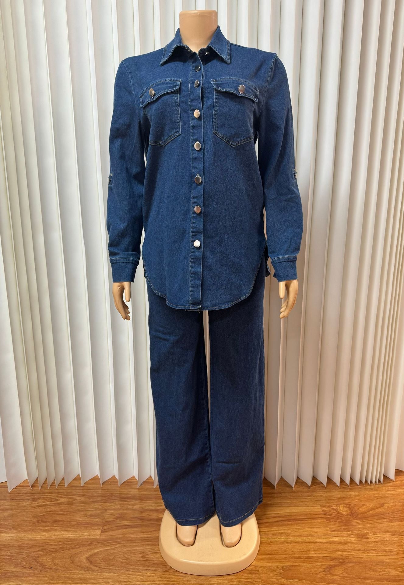 Women's Charming Lapel Pocket Long-sleeved Trousers Tops