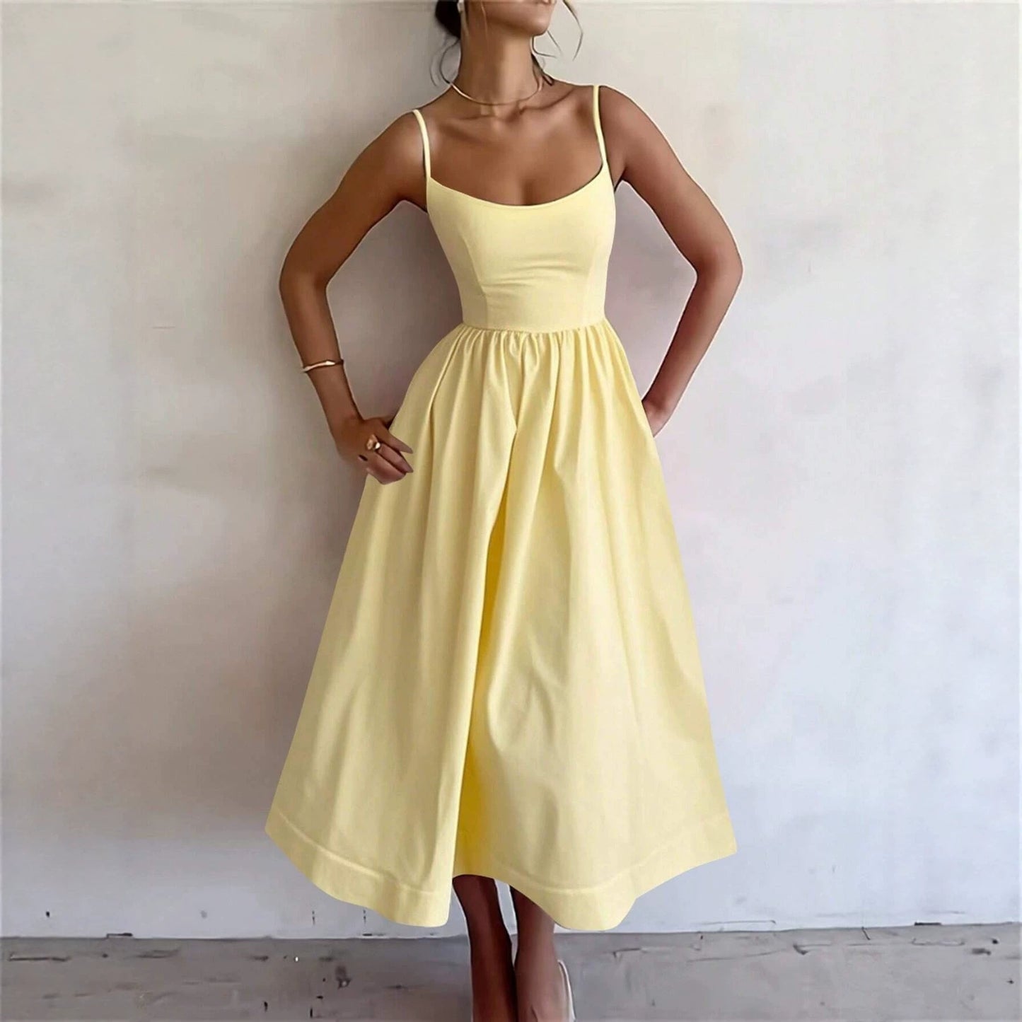 Women's Sling High Waist Slimming A- Line Temperament Vacation Dress