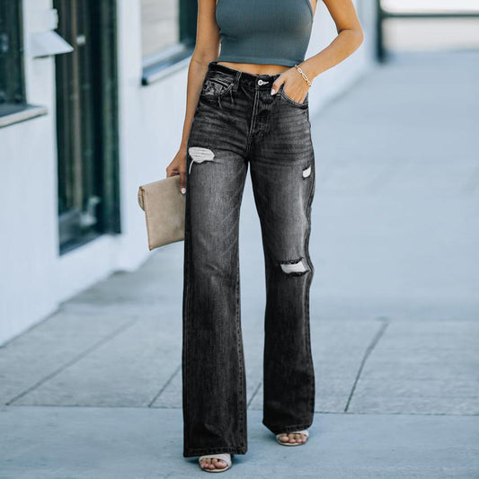 Women's Fashion Wash Ripped Slimming Denim Trousers Jeans