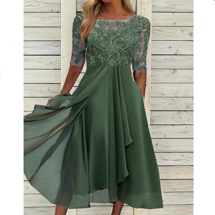 Women's Chiffon Stitching Lace Long Bridesmaid Clothing