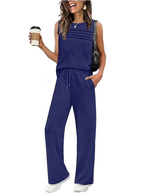 Trendy Glamorous Women's Pleated Two-piece Set Vests