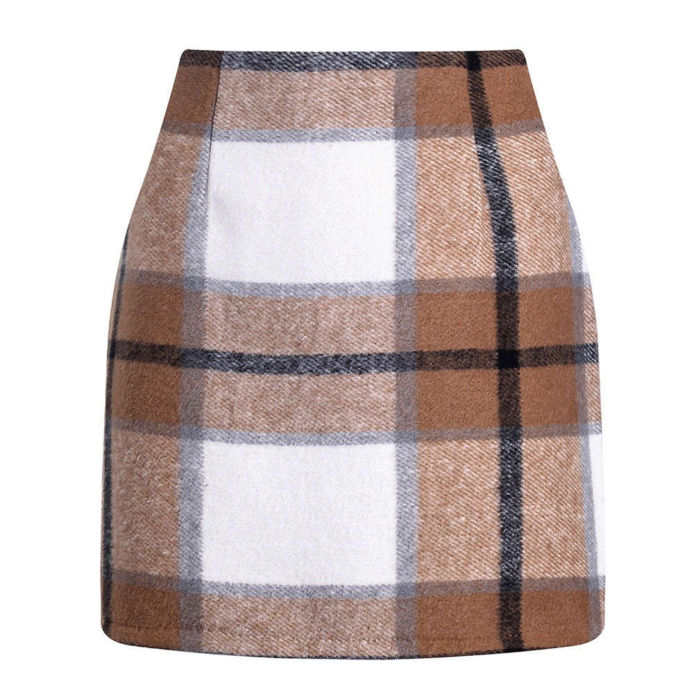 Women's High Waist Tartan Tight Pencil Wool Skirts