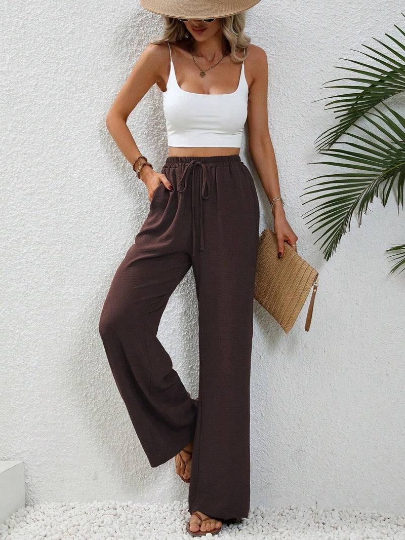 Women's Solid Color Mop Wide Leg Casual Pants
