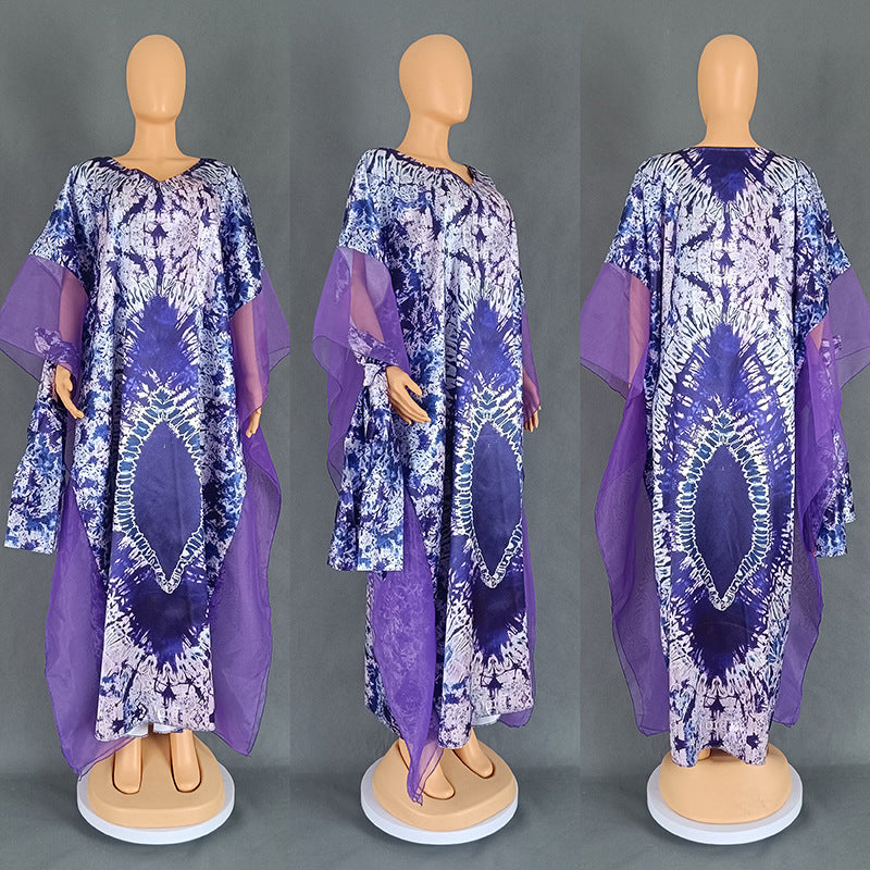 Women's Ethnic Style Retro Long Gown Mesh Dresses