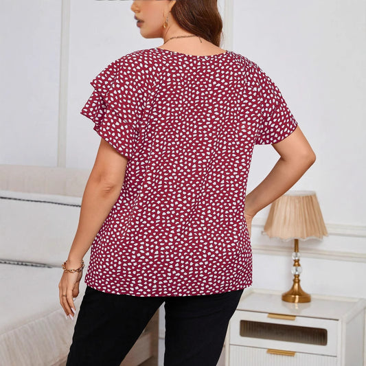 Women's Printed Ruffle Sleeve Slim Fit Comfortable Blouses