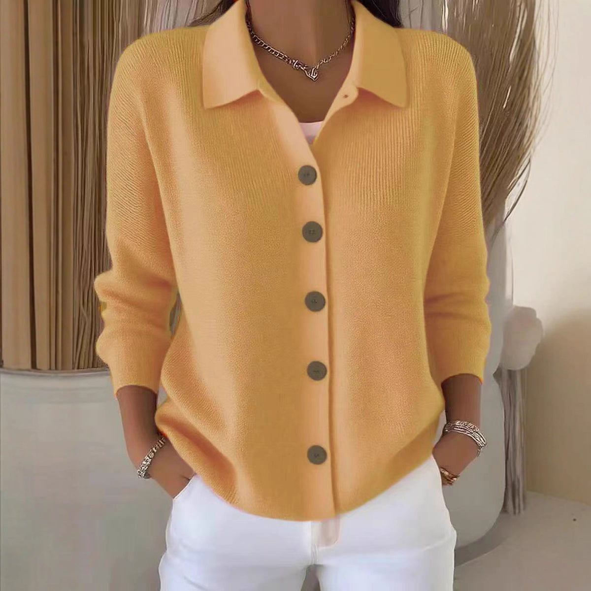 Women's Knitted Button Solid Color Casual Fashion Sweater