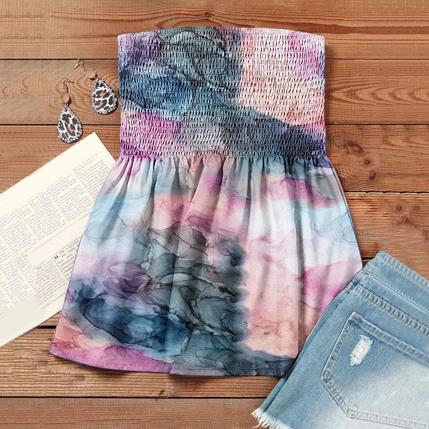 Women's T-shirt Fashion Sexy Backless Elastic Band Printed Tops