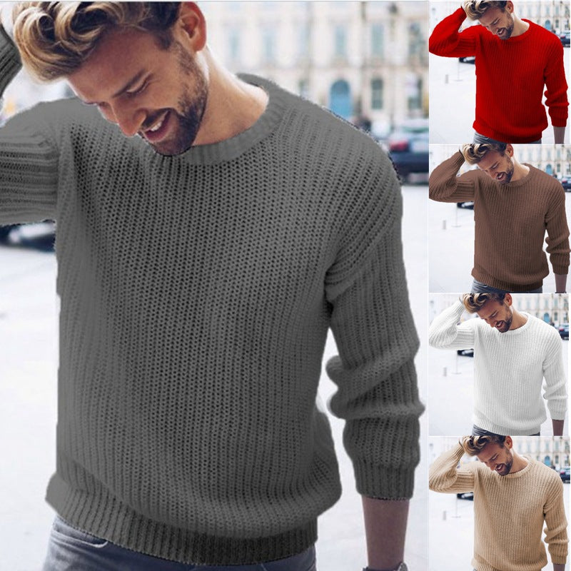Men's Casual Round Neck Pullover Knitted Sweater