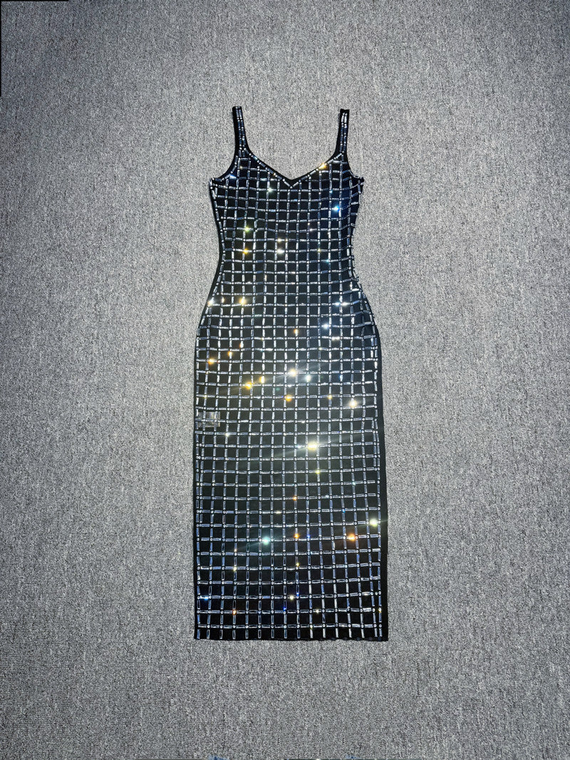 Women's Color Rhinestone Backless Light Luxury Minority Banquet Birthday Sexy Dresses