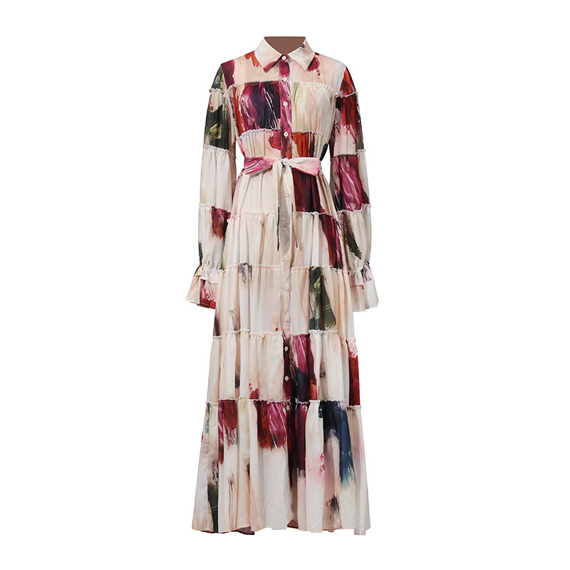 Women's Fashionable Style Contrast Color Large Swing Dress Dresses