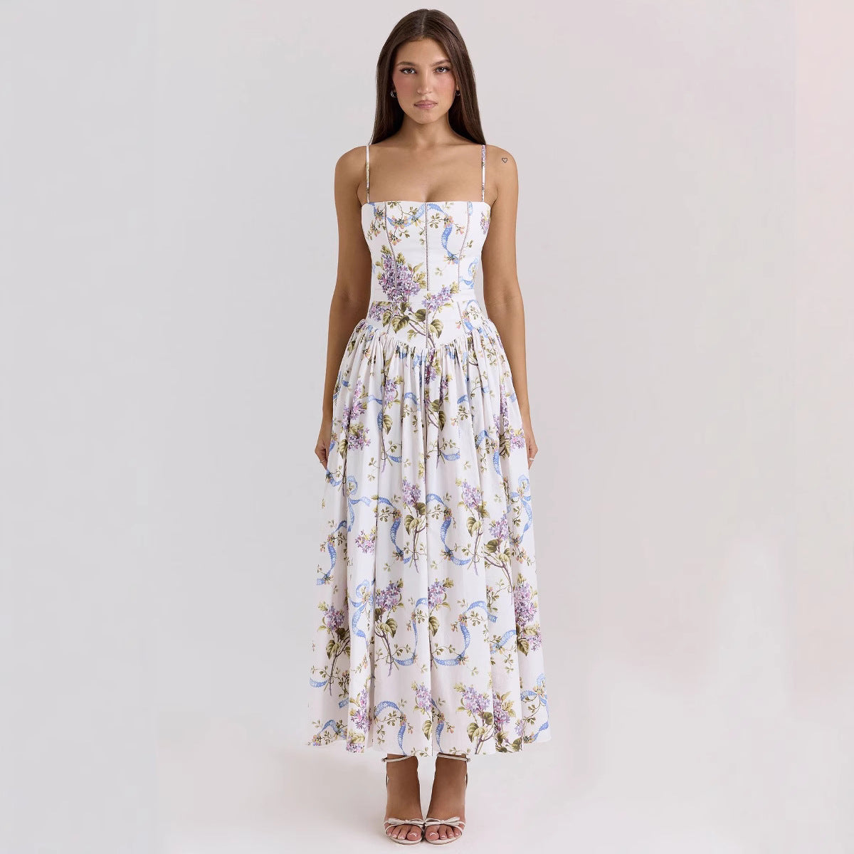 Elegant Gentle Slimming Floral Strap Dress Dresses