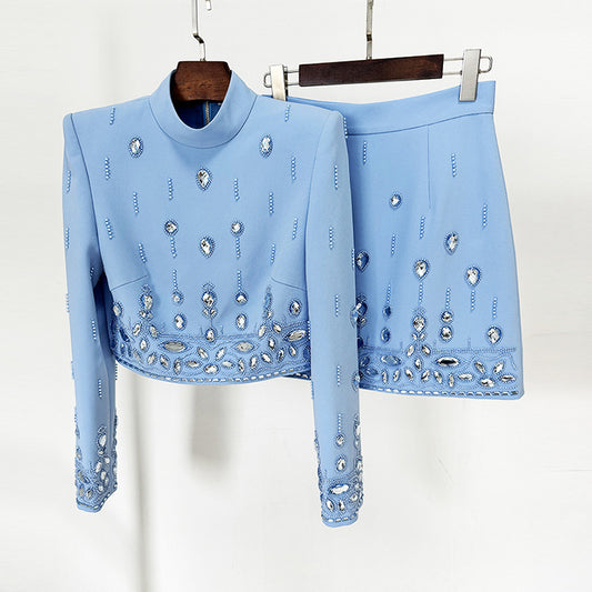 Bead Diamond Inlaid Mid-length Dress Set Tops