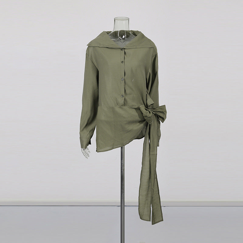 Women's Solid Color Long-sleeved Autumn Fashion Loose Waist Blouses