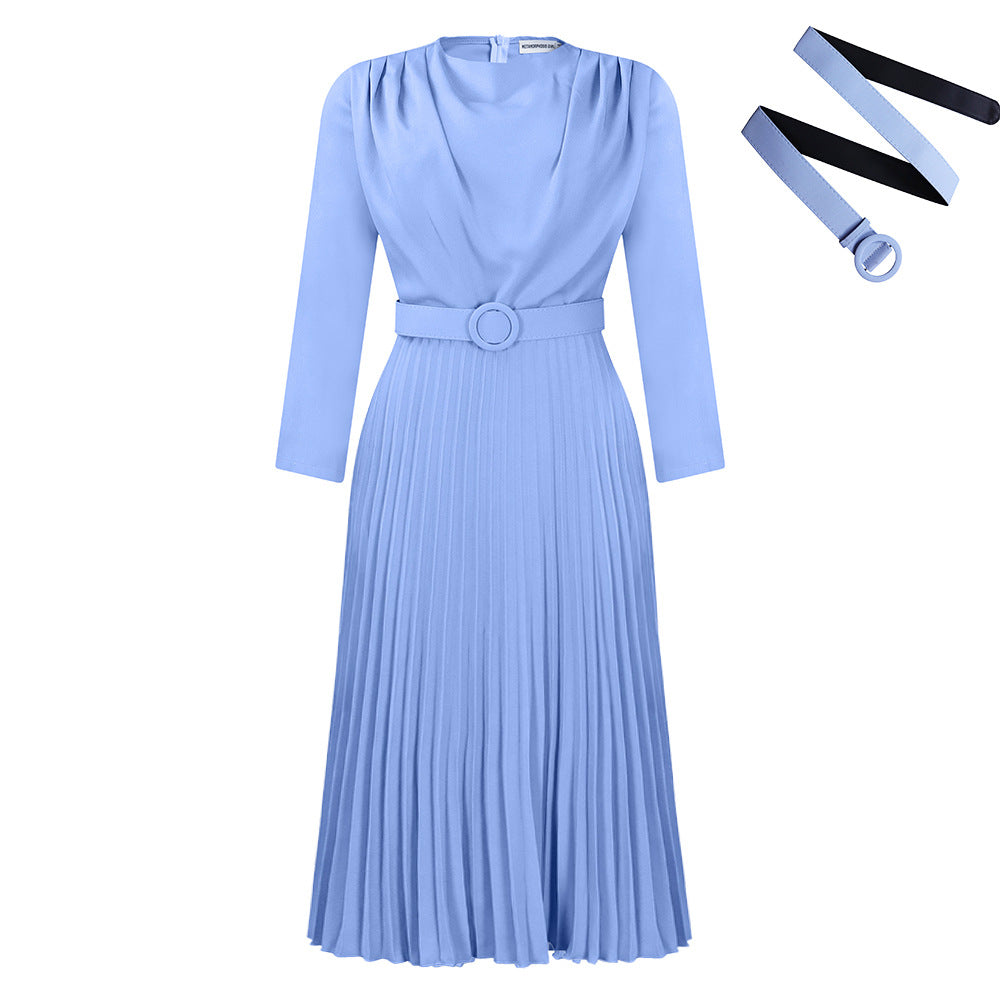 Women's Elegant Pleated Commuter Solid Color African Dress