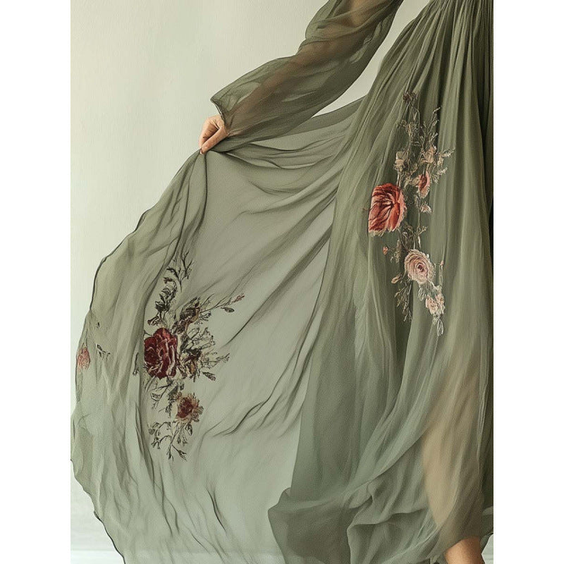 Digital Positioning Printed Long Sleeve Collar Dress
