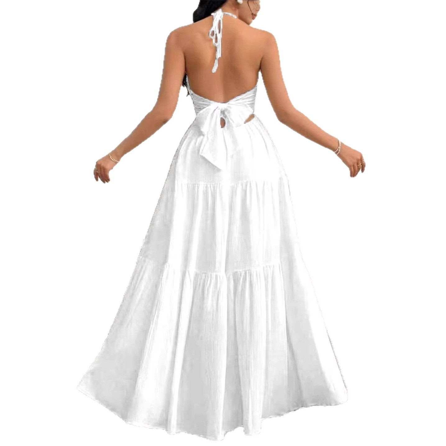 Women's V Shoulder Bohemian Style Belt Festival Dress