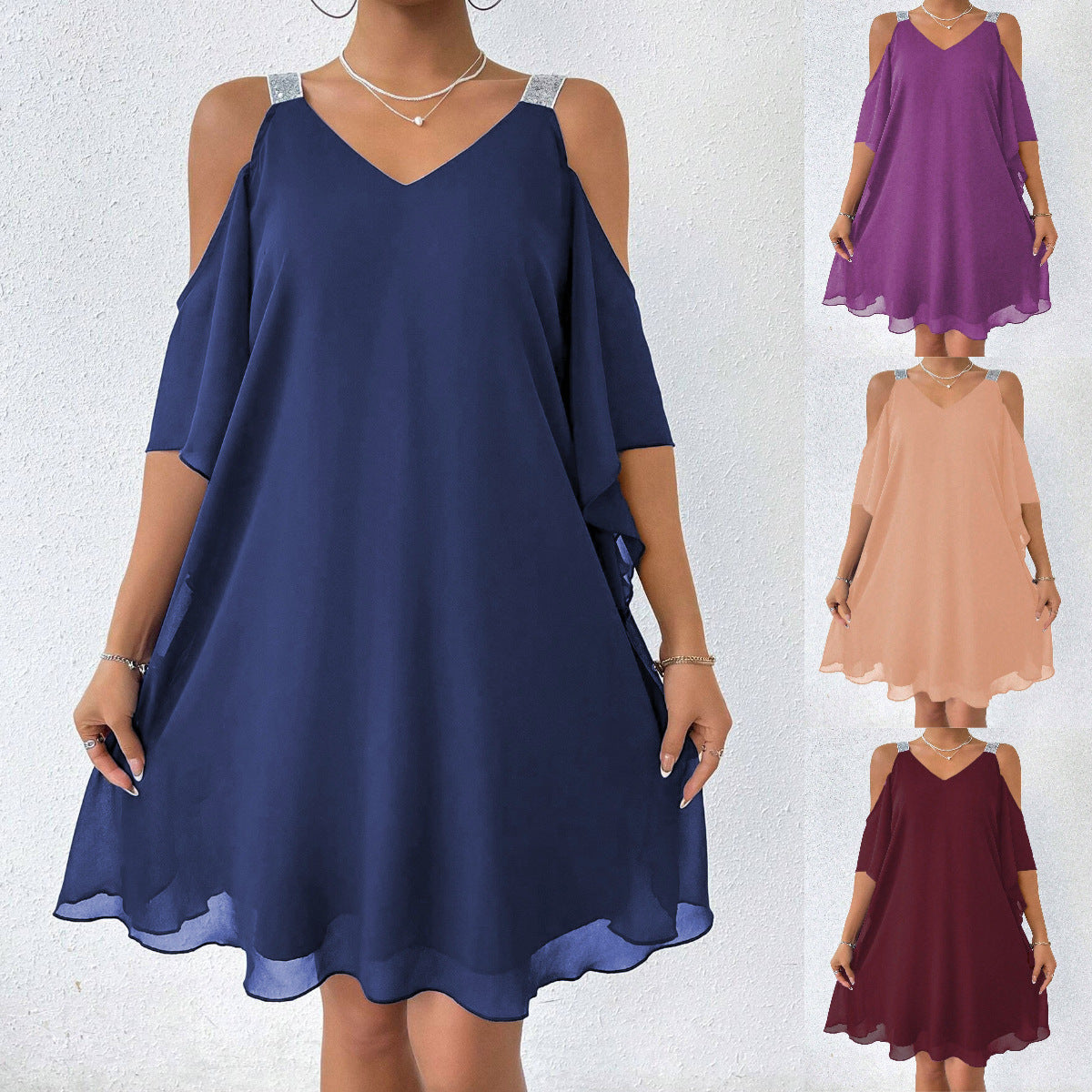 Women's Summer Chiffon Solid Color Elegant Dress