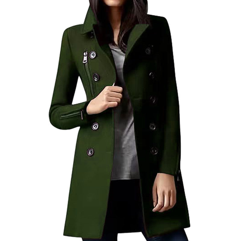 Women's Hot Single Long Woolen Cuff Zipper Coats