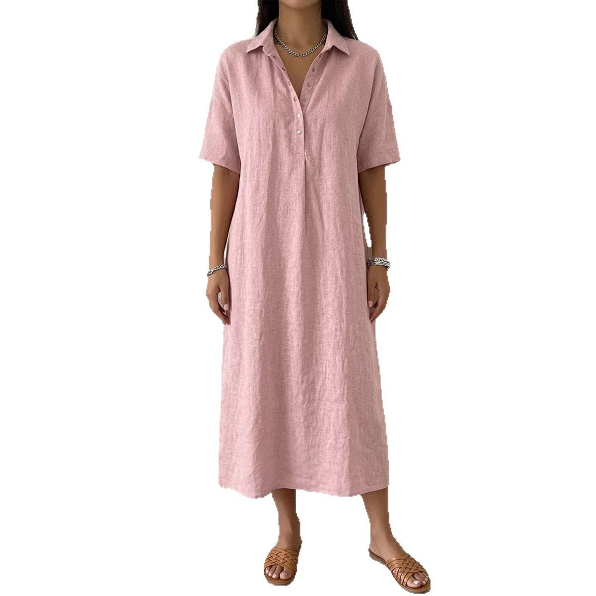 Women's Casual Comfortable Collar Linen Sleeve Shorts