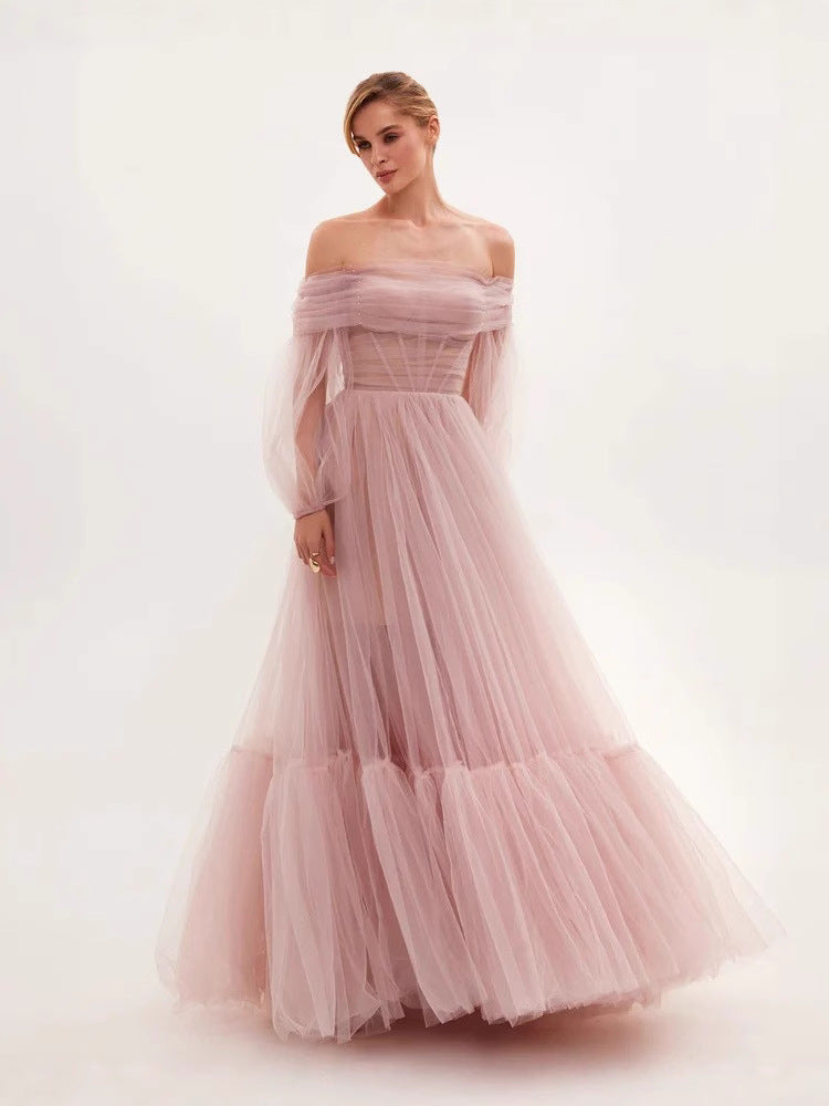 Women's Long Mesh Sleeve Dress Tulle Dresses