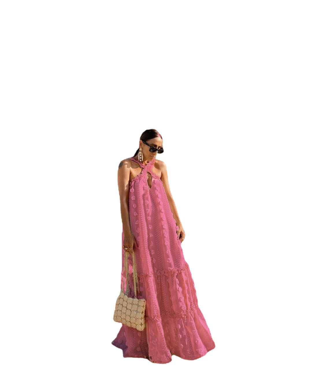 Halter Three-dimensional Flower Mop Cake Dress Dresses