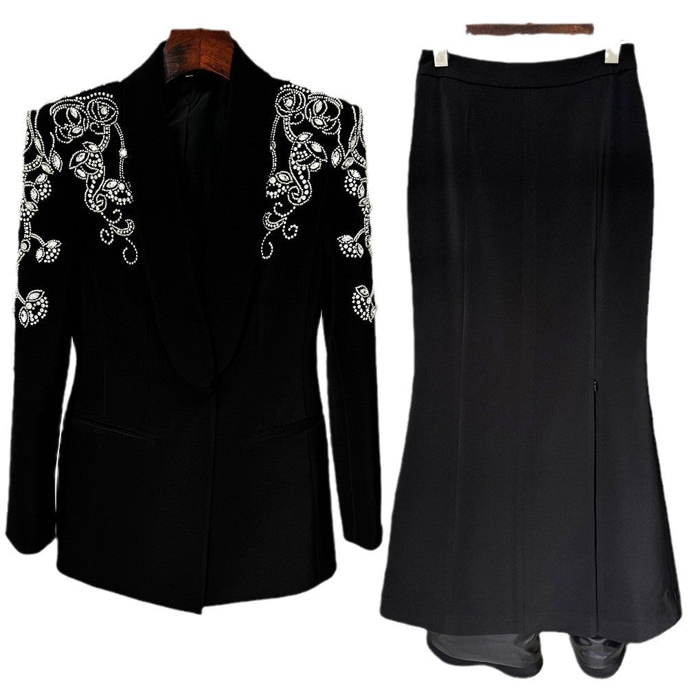 Graceful Diamond Beaded Split Fishtail Dress Jackets