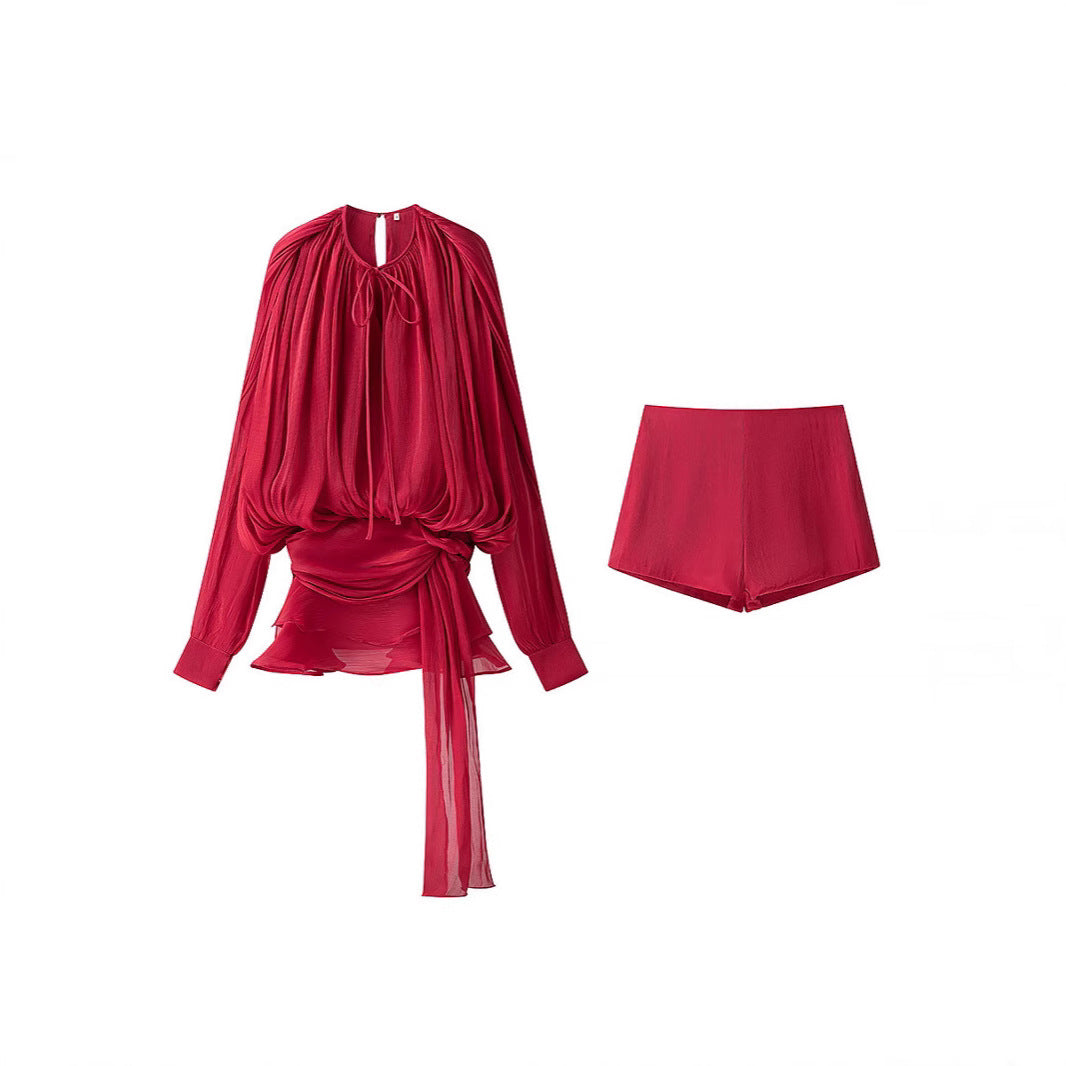 Women's Elegant Pleated Mesh Puff Sleeve Dresses