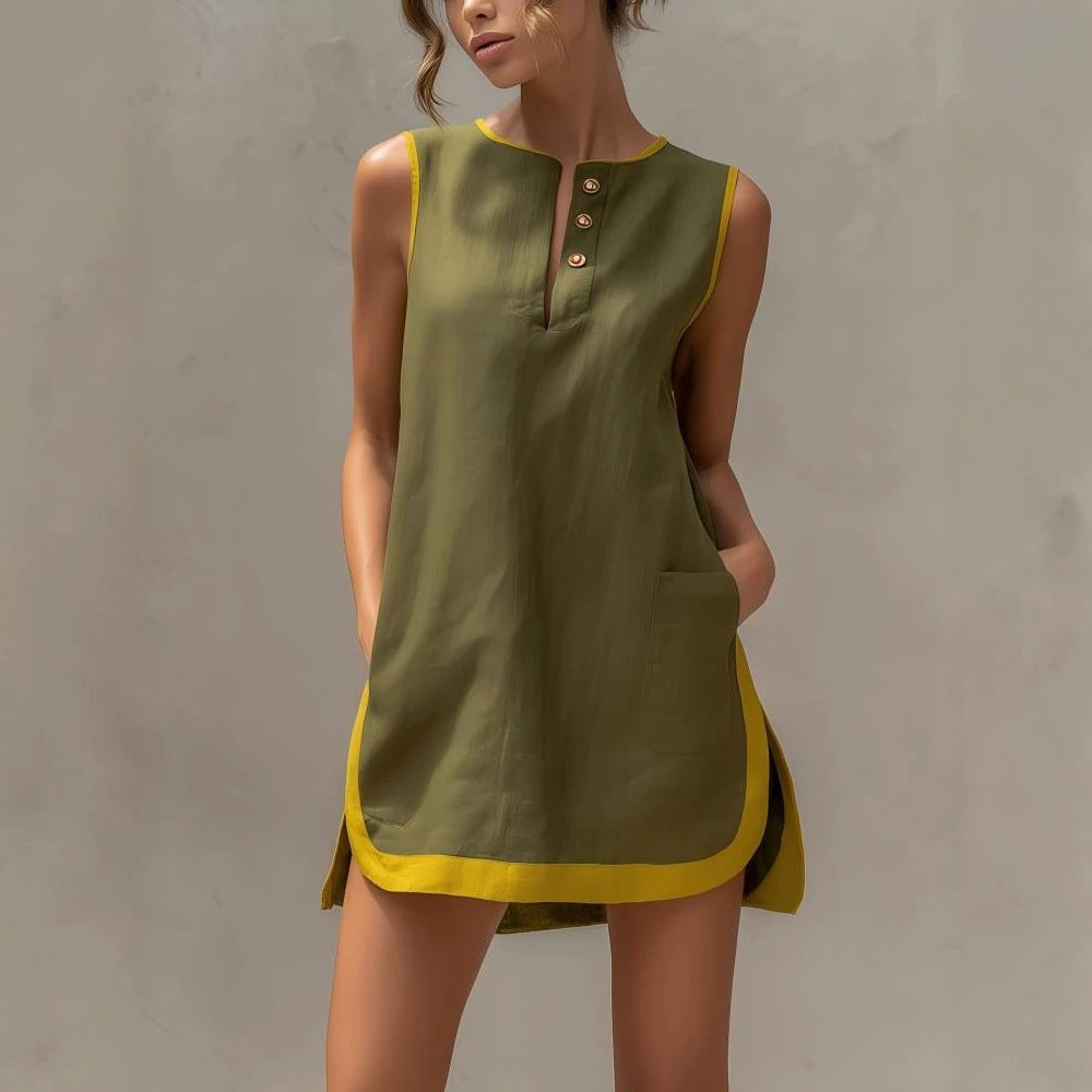 Summer Stitching Sleeveless Casual Loose Vacation Dress