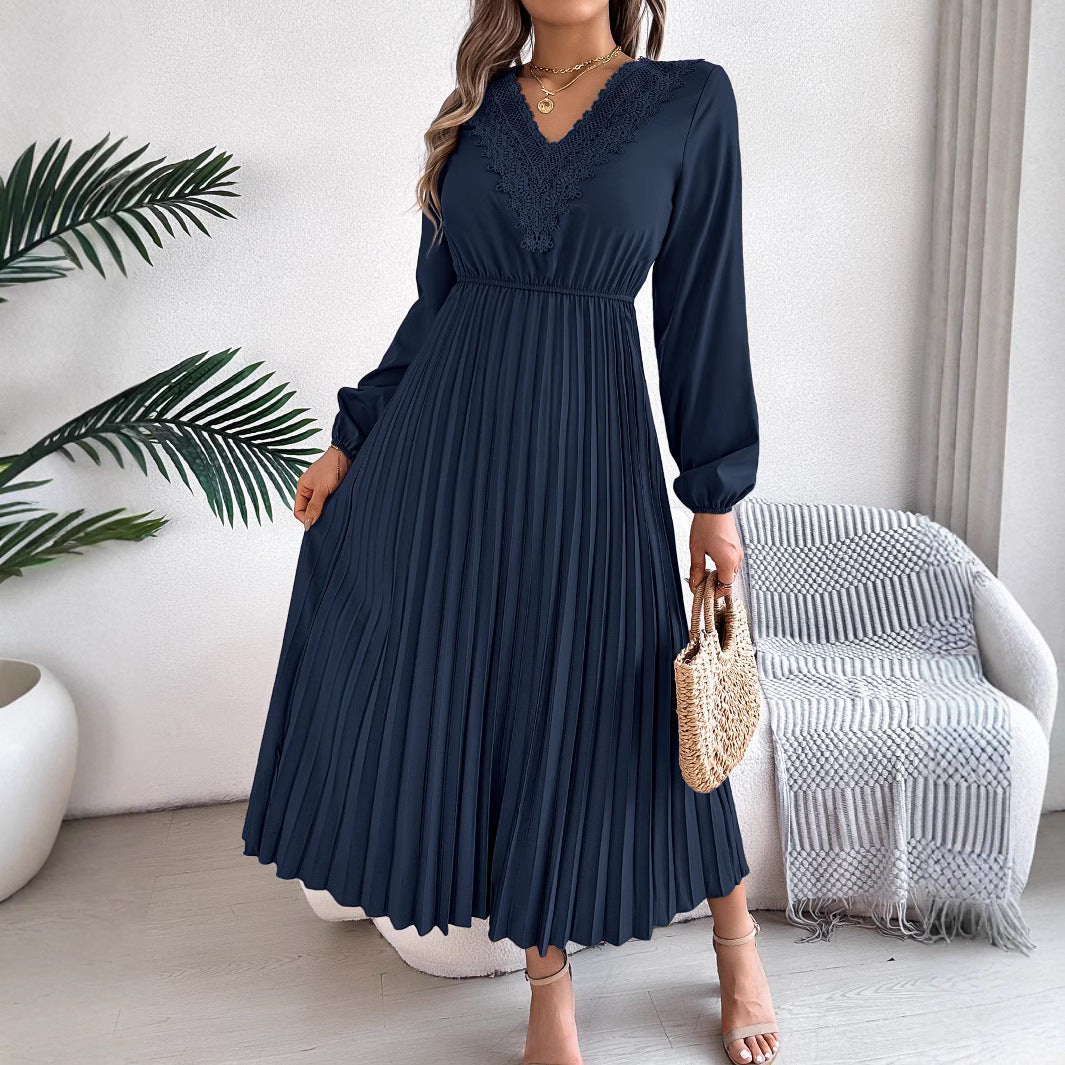 Women's Elegant Graceful Lace Cinched Pleated Long Dresses