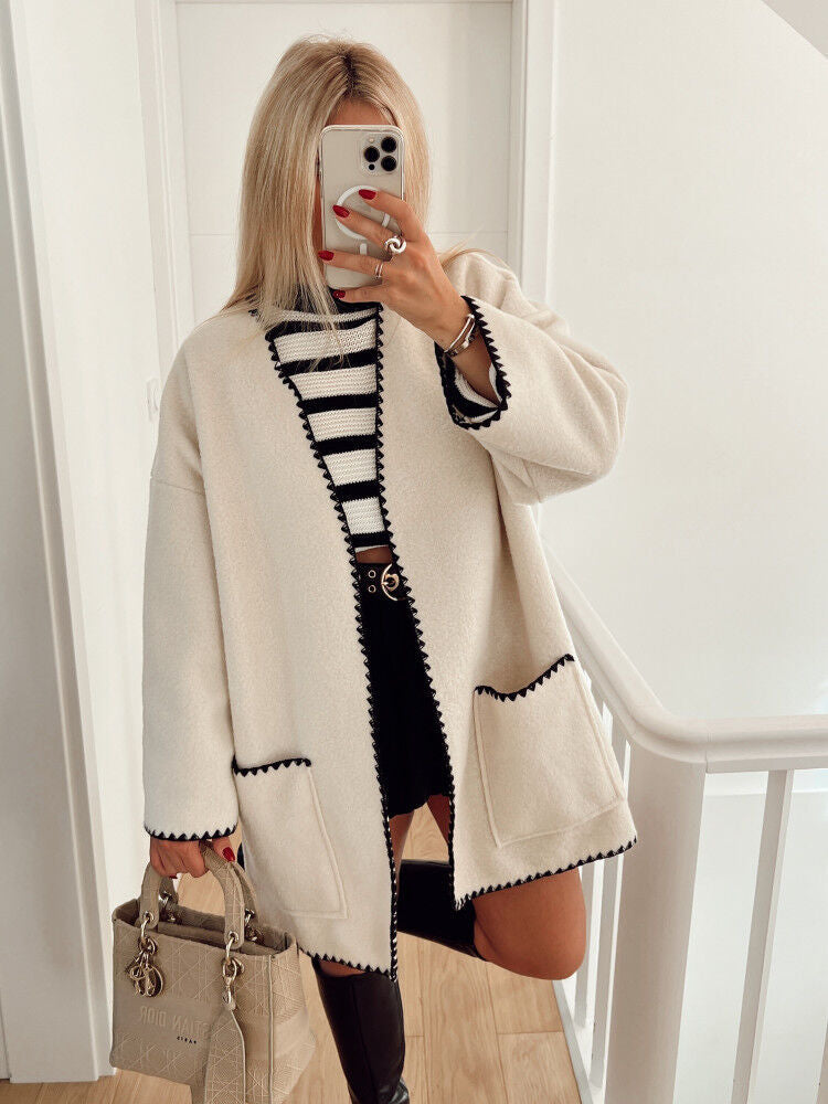 Graceful Glamorous Fashion Color Contrast Woolen Coats