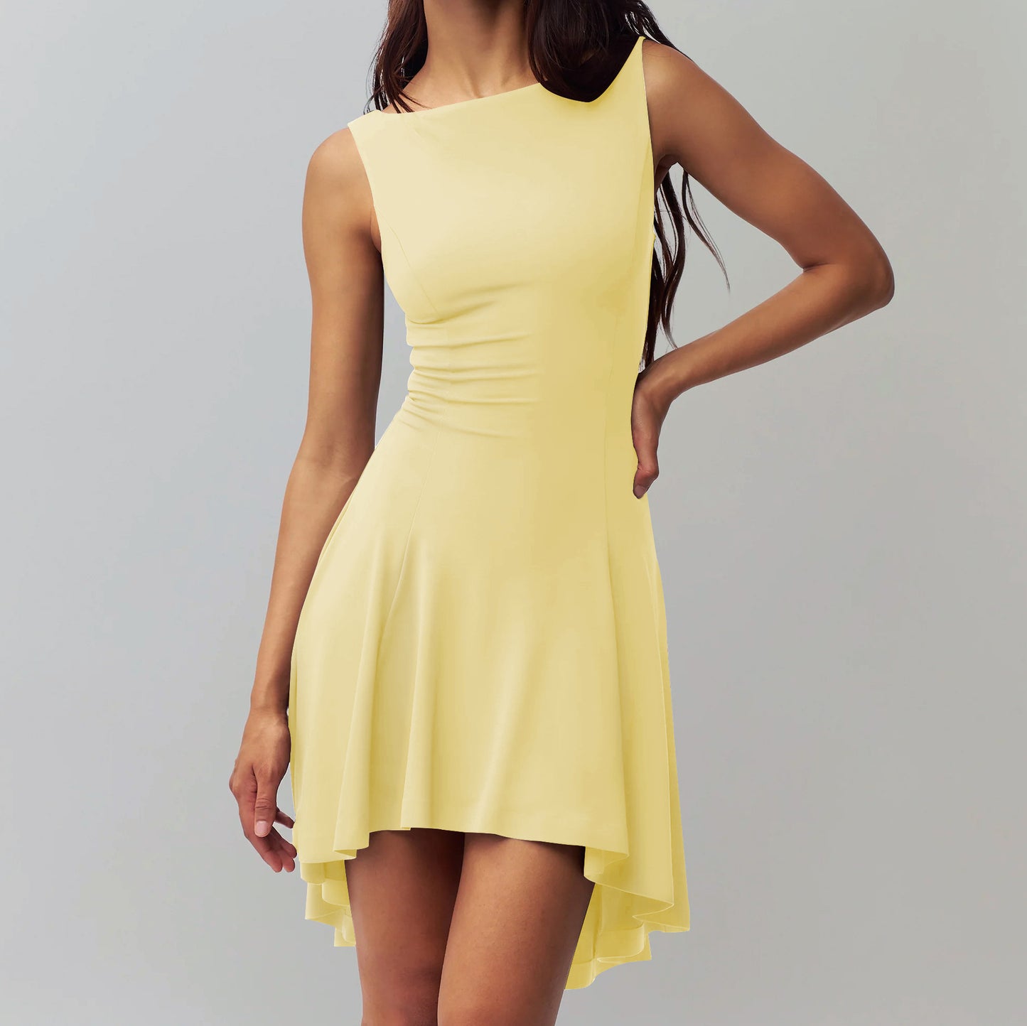 Solid Color Sleeveless Sexy Hot Waist Slimming Dress
