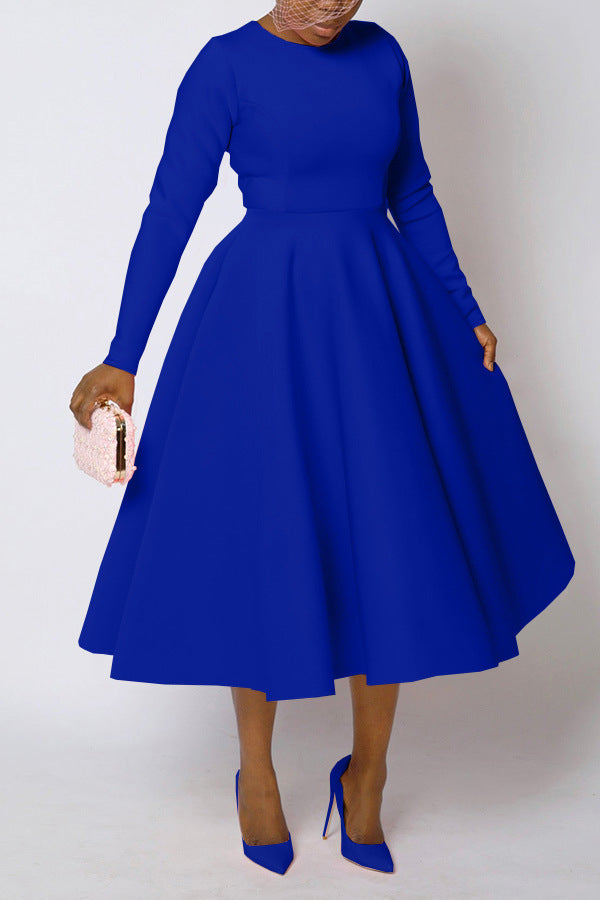 Women's Solid Color Long Sleeve Round Neck Dresses