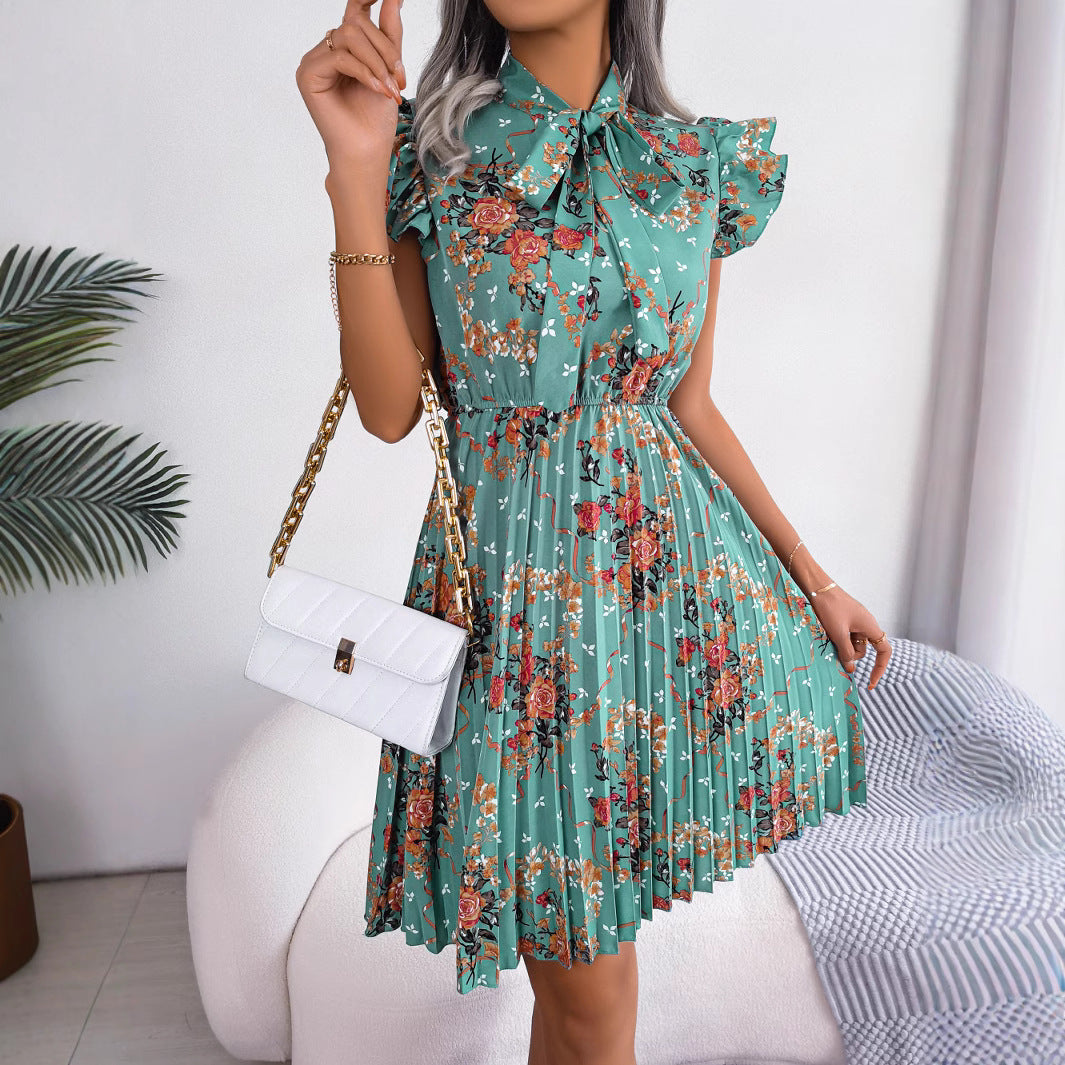 Women's Dignified Flowers Large Hem Pleated Dress