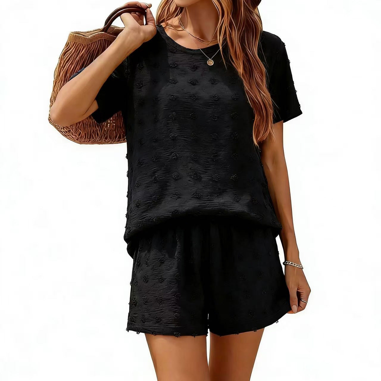 Women's Ice Silk Ball Fabric Loose Sleeve Fashion Casual Suit