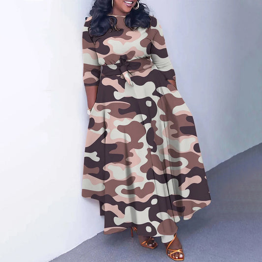 Women's Fashion Elegant Tied Printed African Mid-length Dresses
