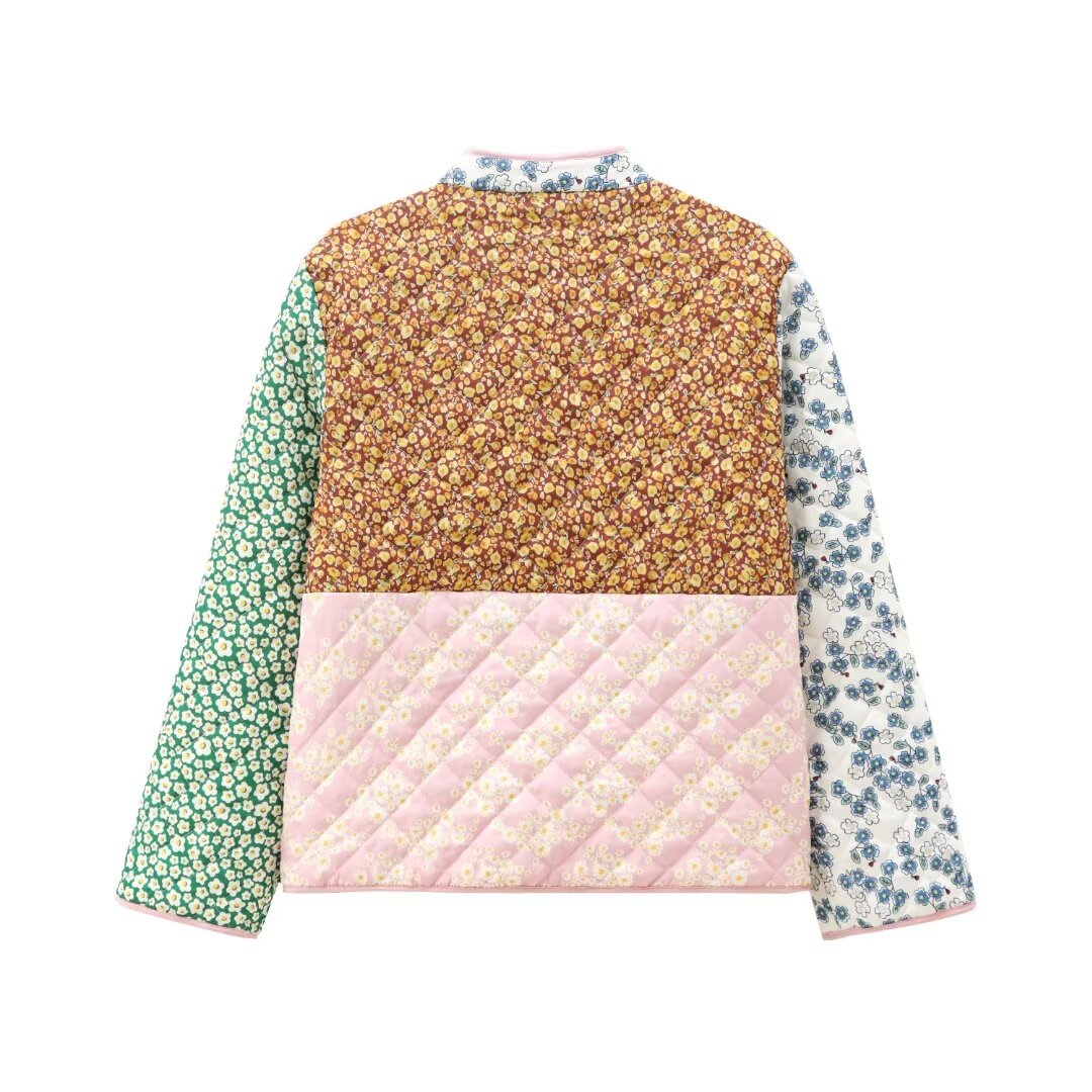 Women's Collar Printed Quilted Loose Casual Patchwork Coats