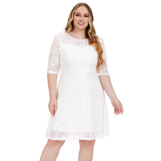 Women's Round Neck Lace Mid-length Formal Dress Dresses