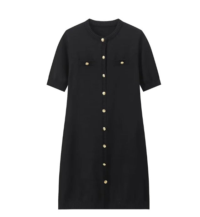 Women's Knitted Short-sleeved Button Wool Dress Dresses
