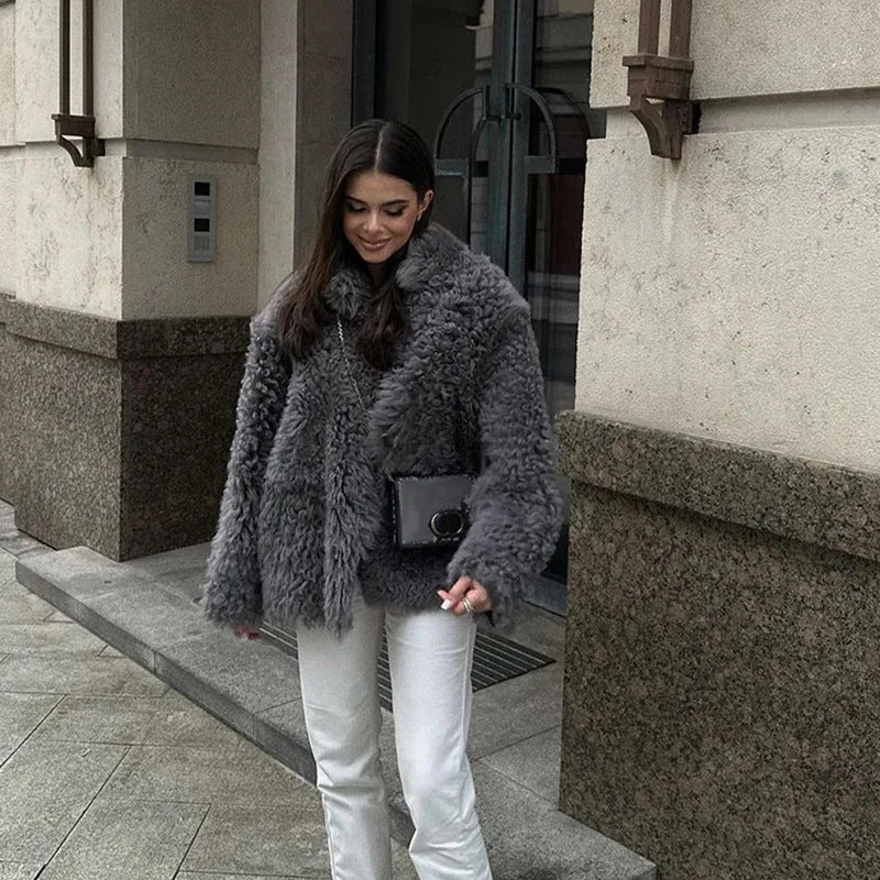 Women's Lamb Wool Loose Plush Thickened Winter Coats